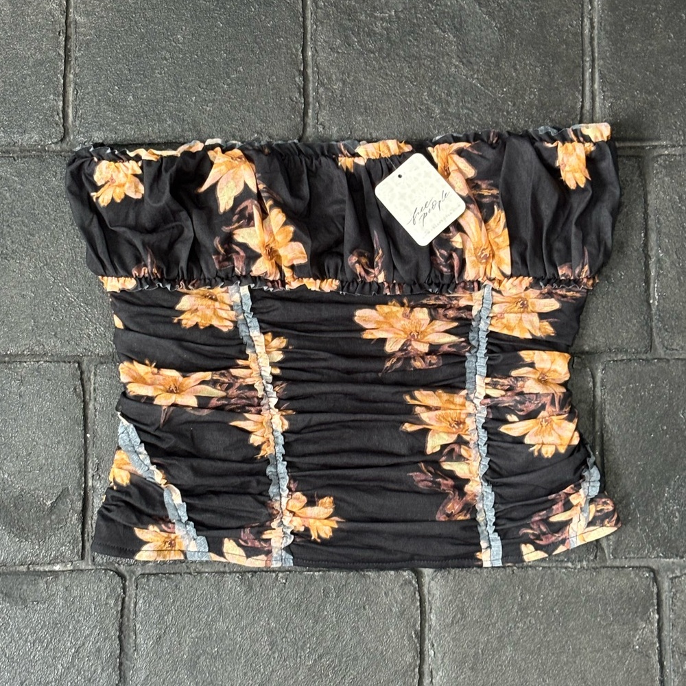 Free People Scottie strapless printed tube top black floral size small NWT